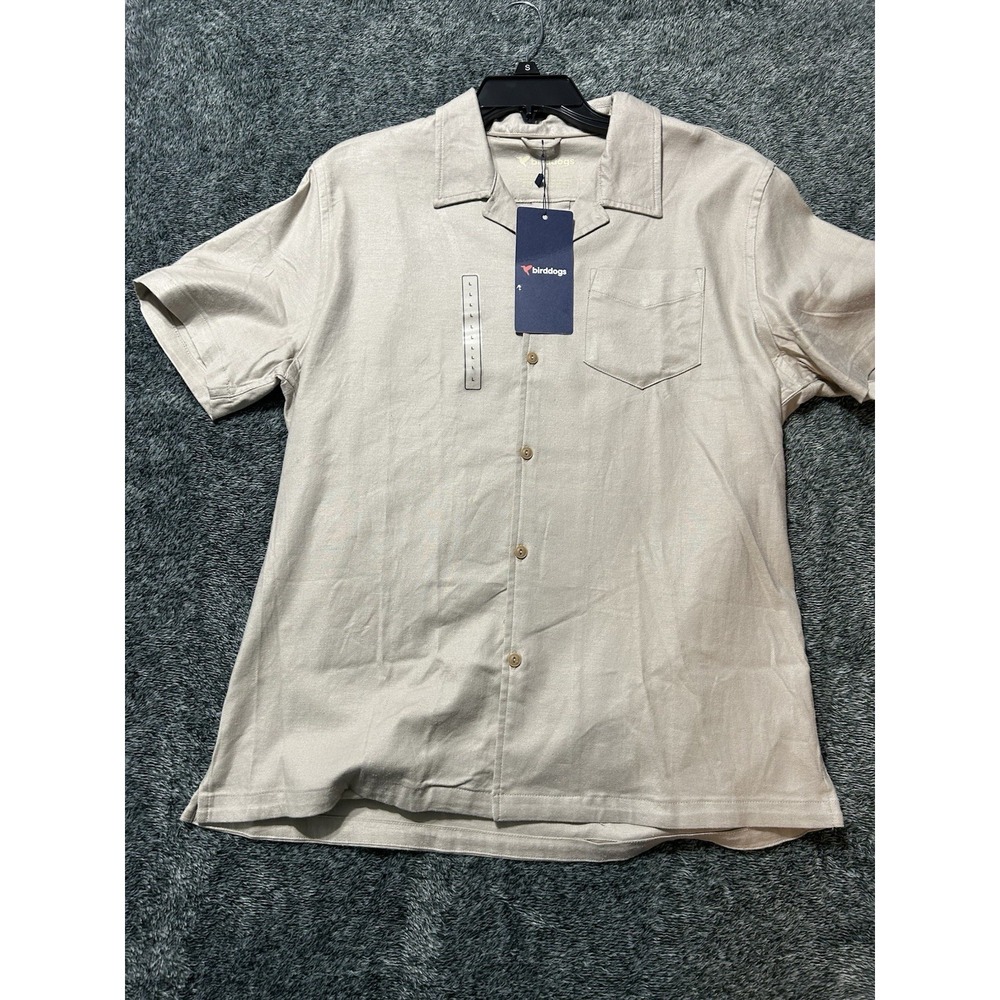 Birddogs Men's Tech Linen Shirt Chateau Grey Size Large Short Sleeve (H9)